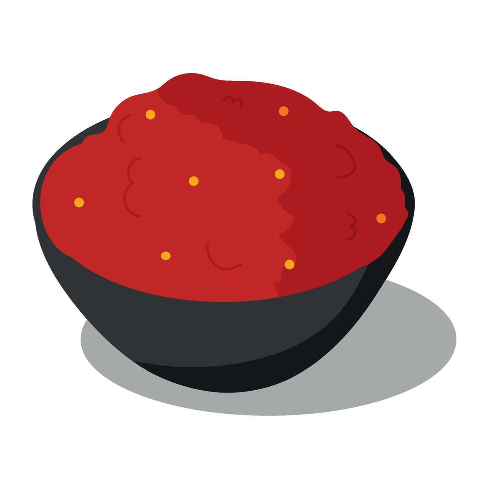 A bowl of red sauce on a white background vector