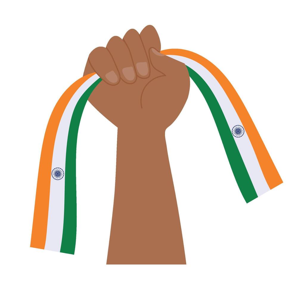 Indian flag hand holding a ribbon vector