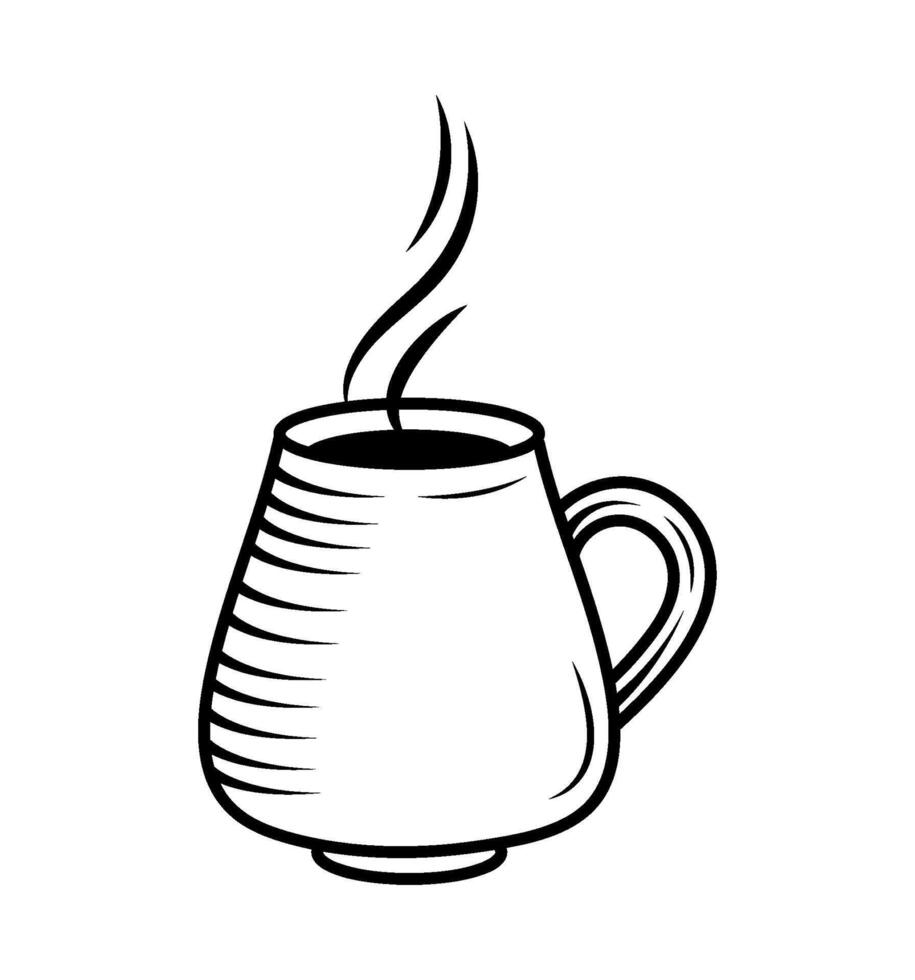 A black and white drawing of a cup of coffee vector