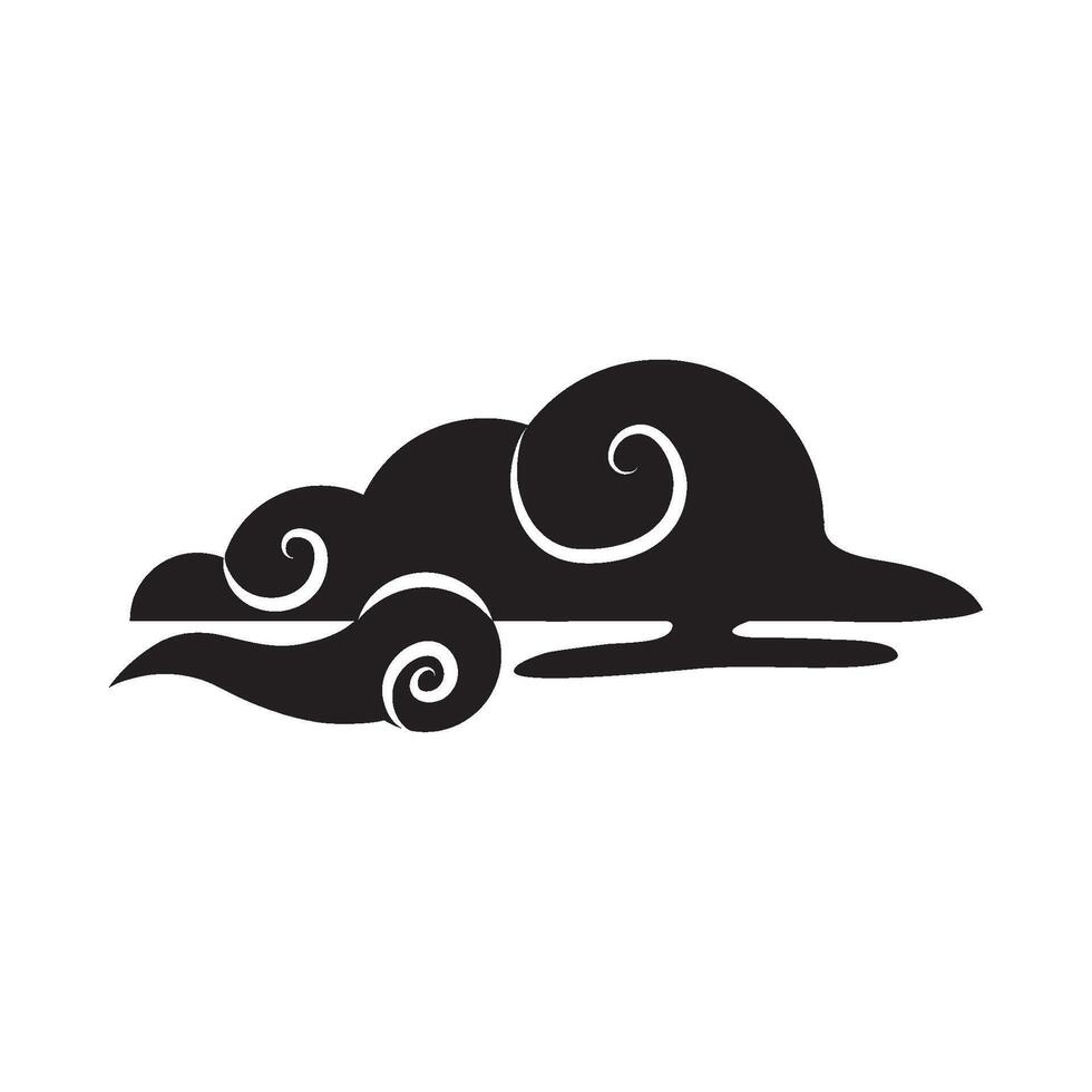 A black and white logo of a wave and a cloud vector
