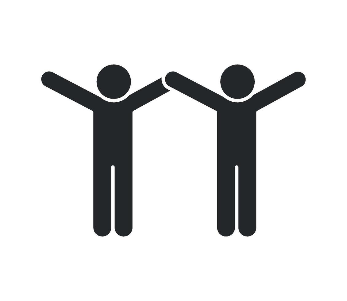 Two people with arms up in the air, one is holding a flag vector