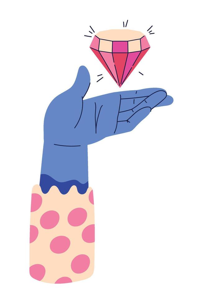 A hand holding a diamond in its hand vector