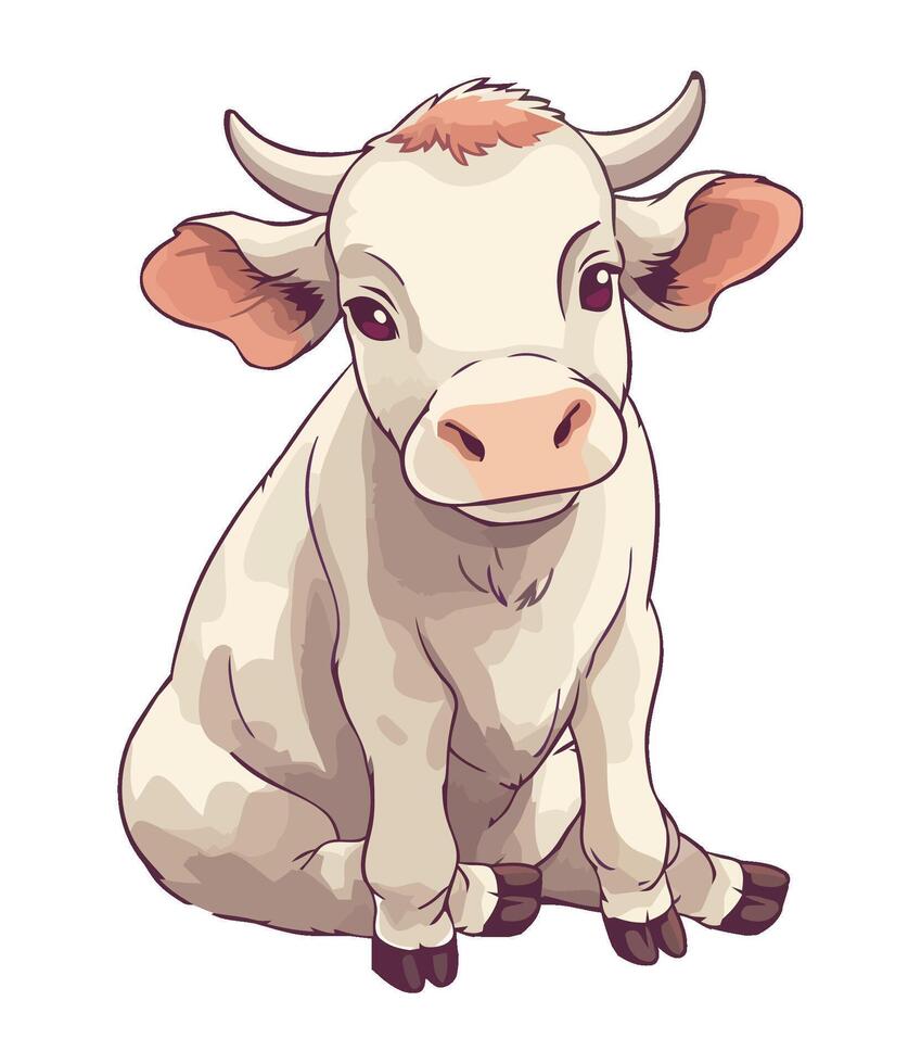 A cartoon cow sitting down on a white background vector