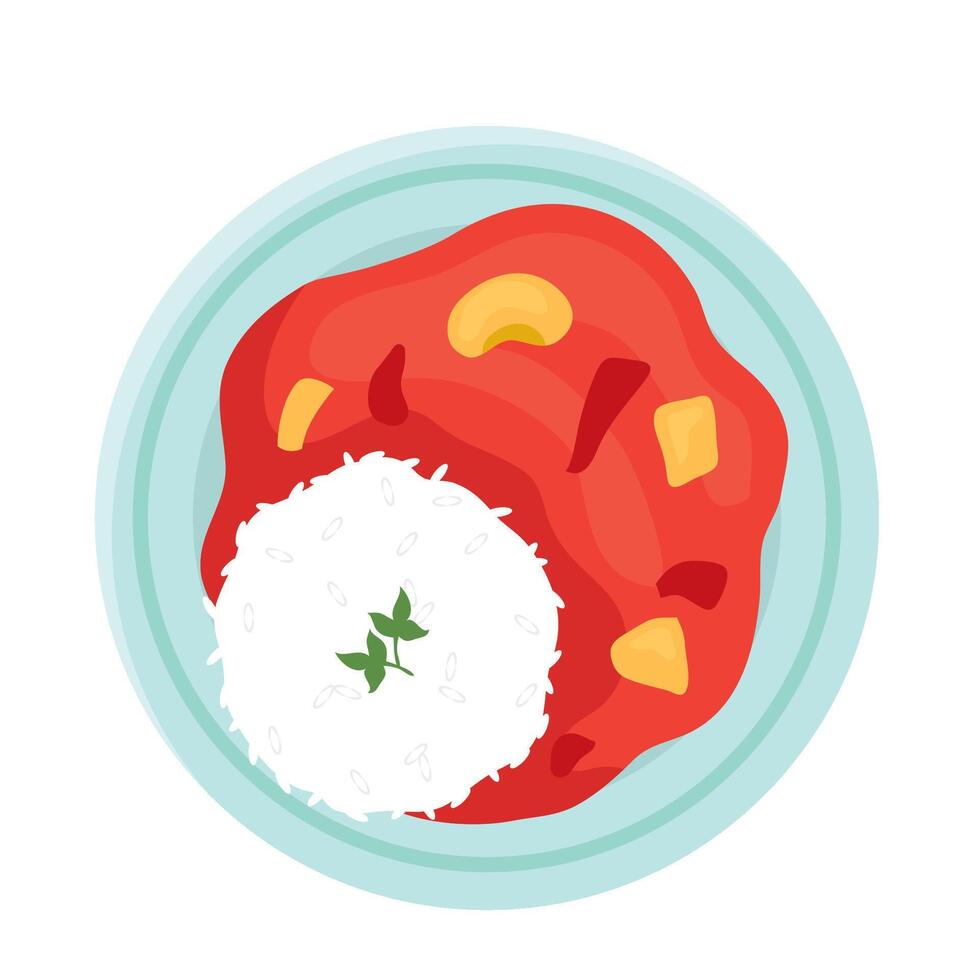 A plate with rice and tomato on it vector