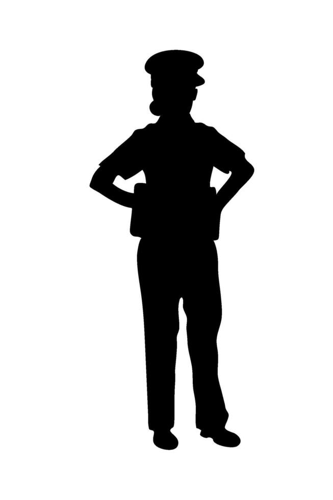 A silhouette of a man in uniform standing with his hands on his hips vector