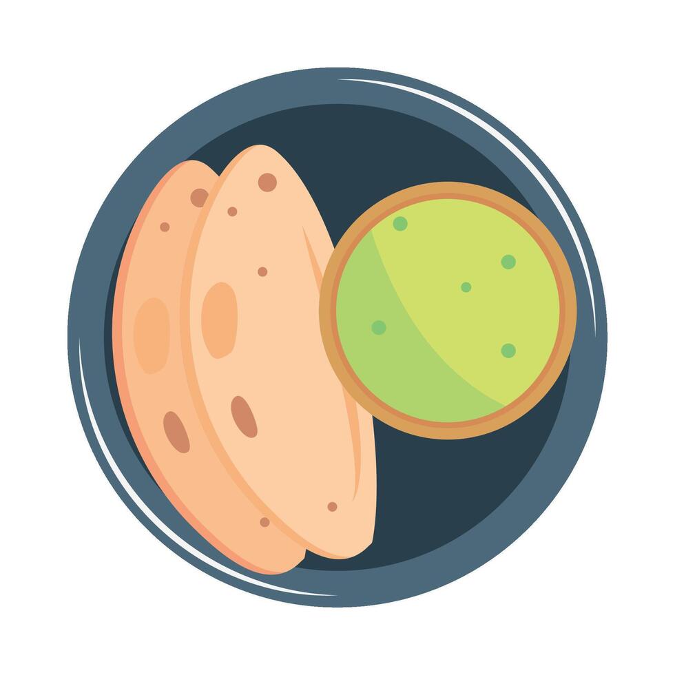 A flat icon of a plate with bread and green sauce vector
