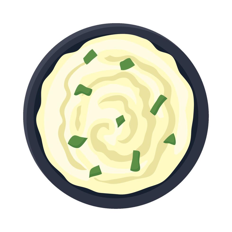 A bowl of mashed potatoes with green onions on top vector