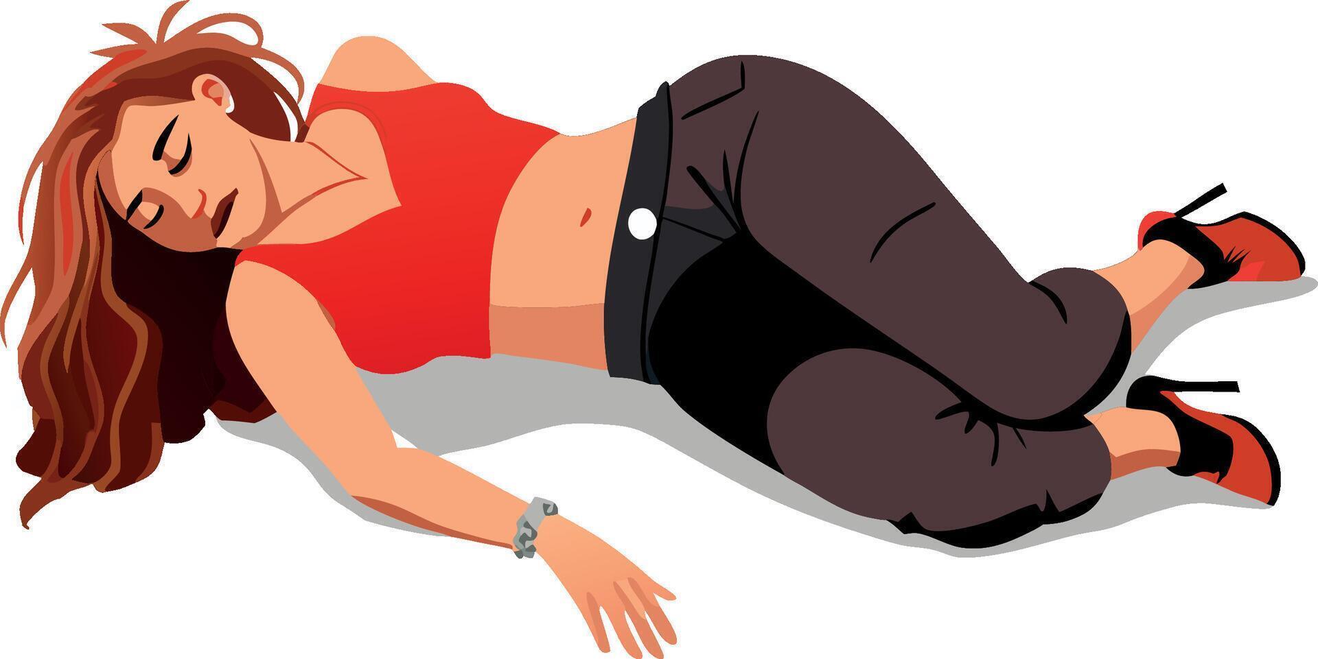 Female person lying on the ground unconscious- vector