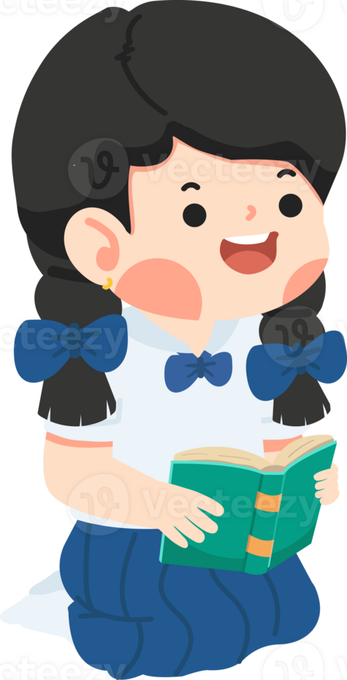 Kid girl reading a book on the Floor png
