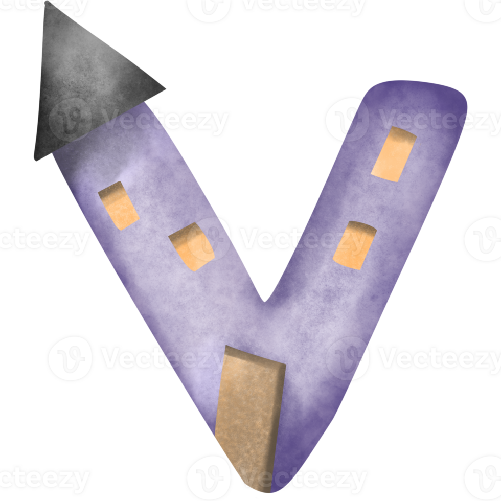 V Haunted house shape font design for Halloween , halloween Letters A-Z png
