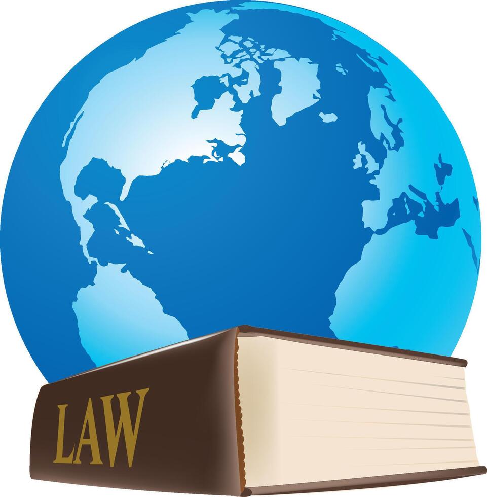 Globe resting on law book symbolizing international law vector