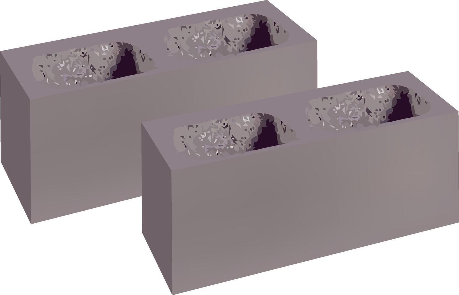 Two gray cinder blocks laying on white background vector