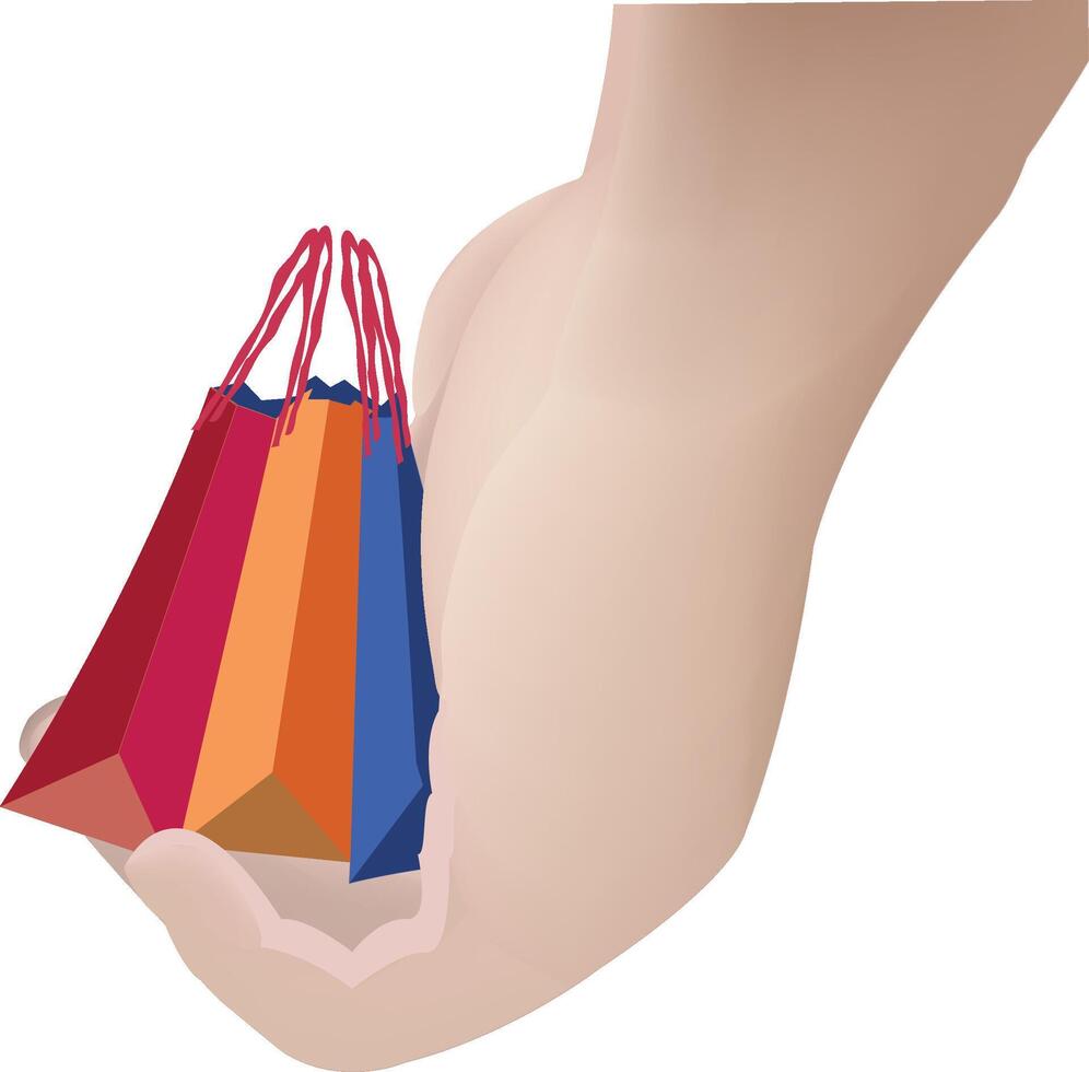 Hand holding colorful shopping bags after retail therapy vector