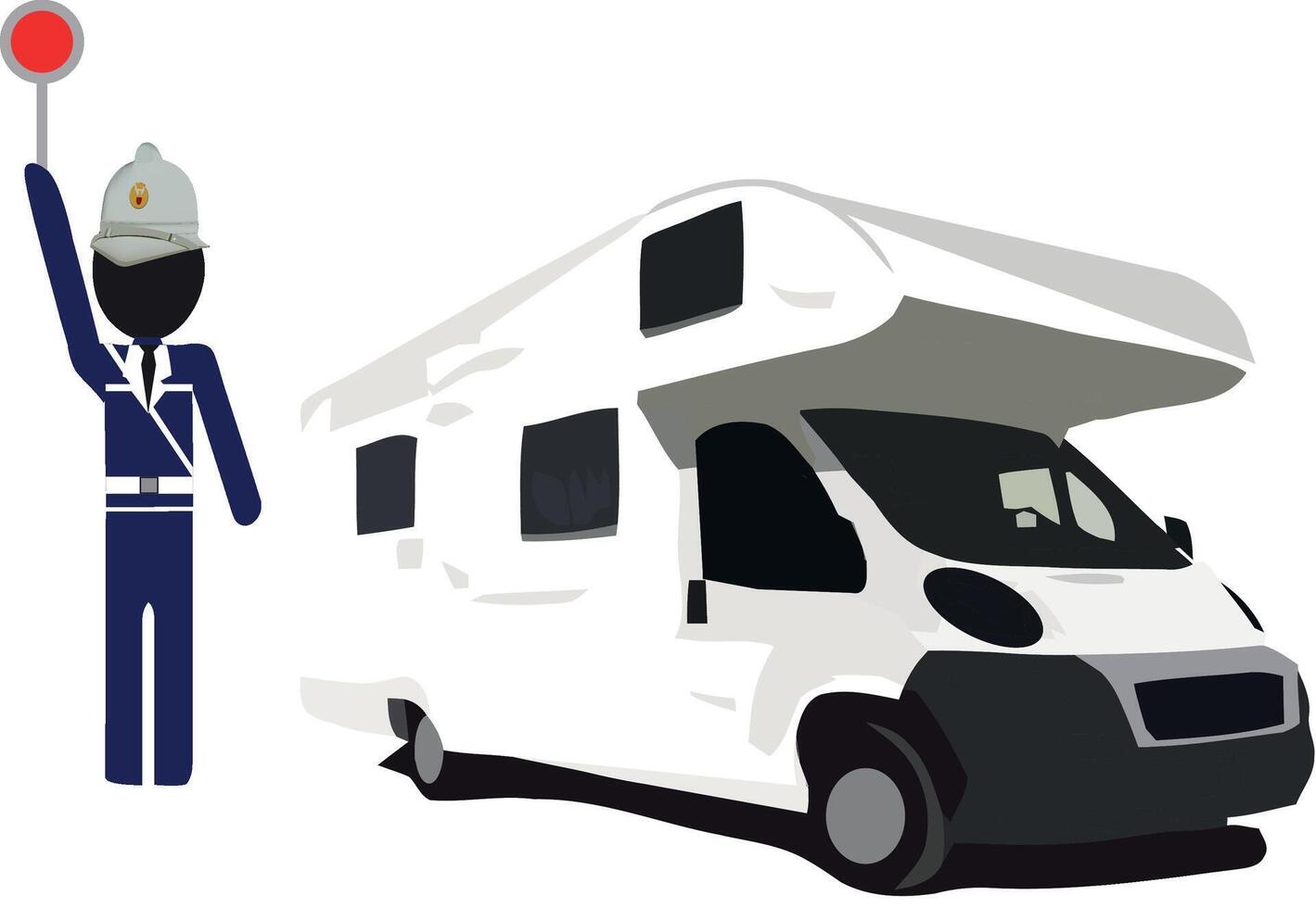local urban policeman controls camper- vector
