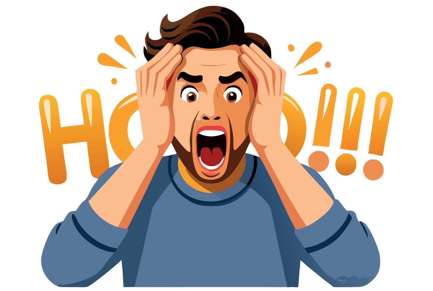 Shocked man holding his head with open mouth and eyes wide open- vector