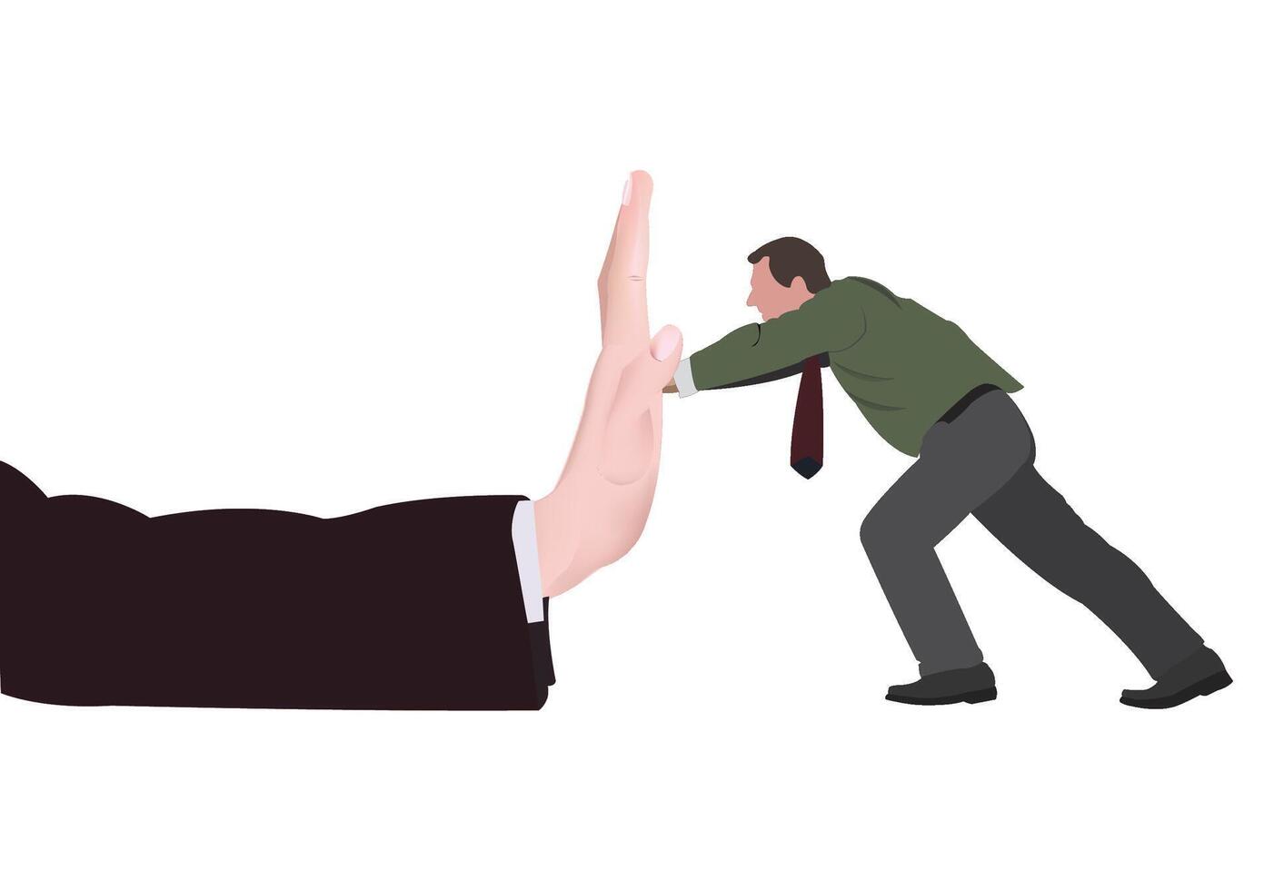 Businessman pushing against giant hand stop sign vector