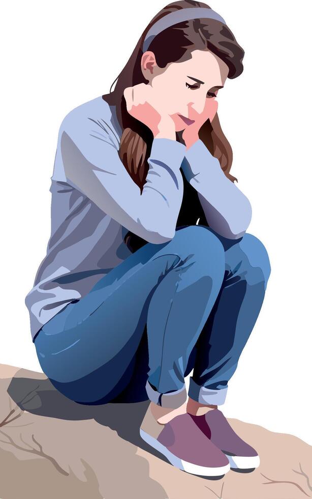 Young woman feeling sad and discouraged sitting alone on floor vector