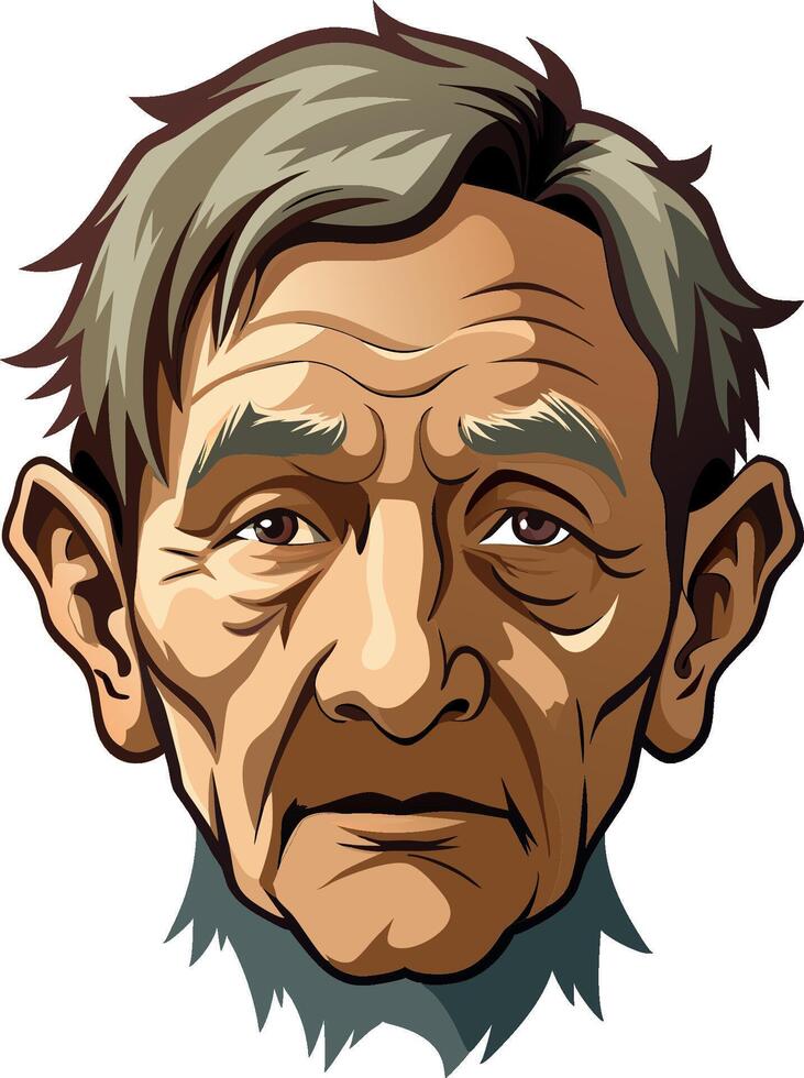 Senior man with white beard and grey hair looking forward- vector