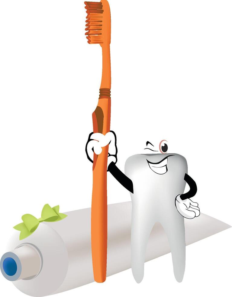 tooth with toothbrush and toothpaste vector
