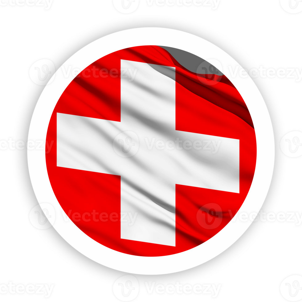 Switzerland Waving Flag with White Rounded Circle Frame png