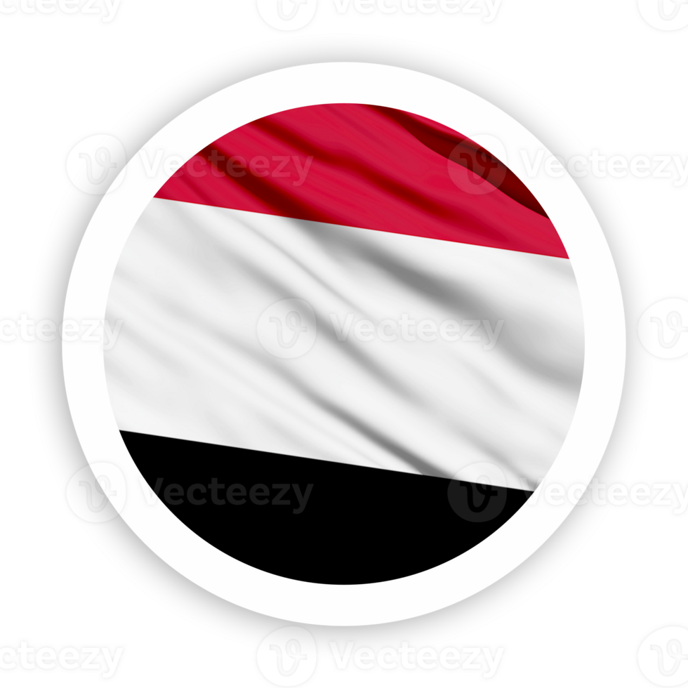 Yemen Waving Flag with White Rounded Circle Frame png
