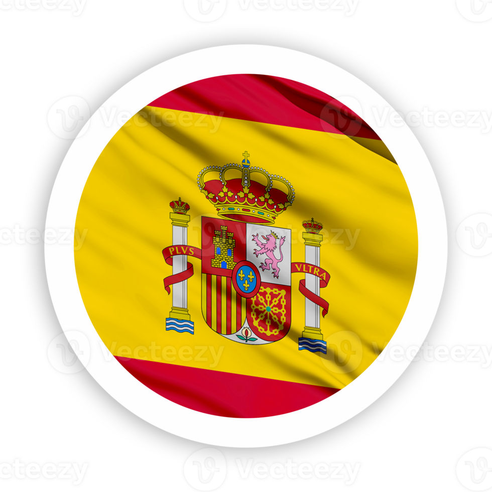 Spain Waving Flag with White Rounded Circle Frame png