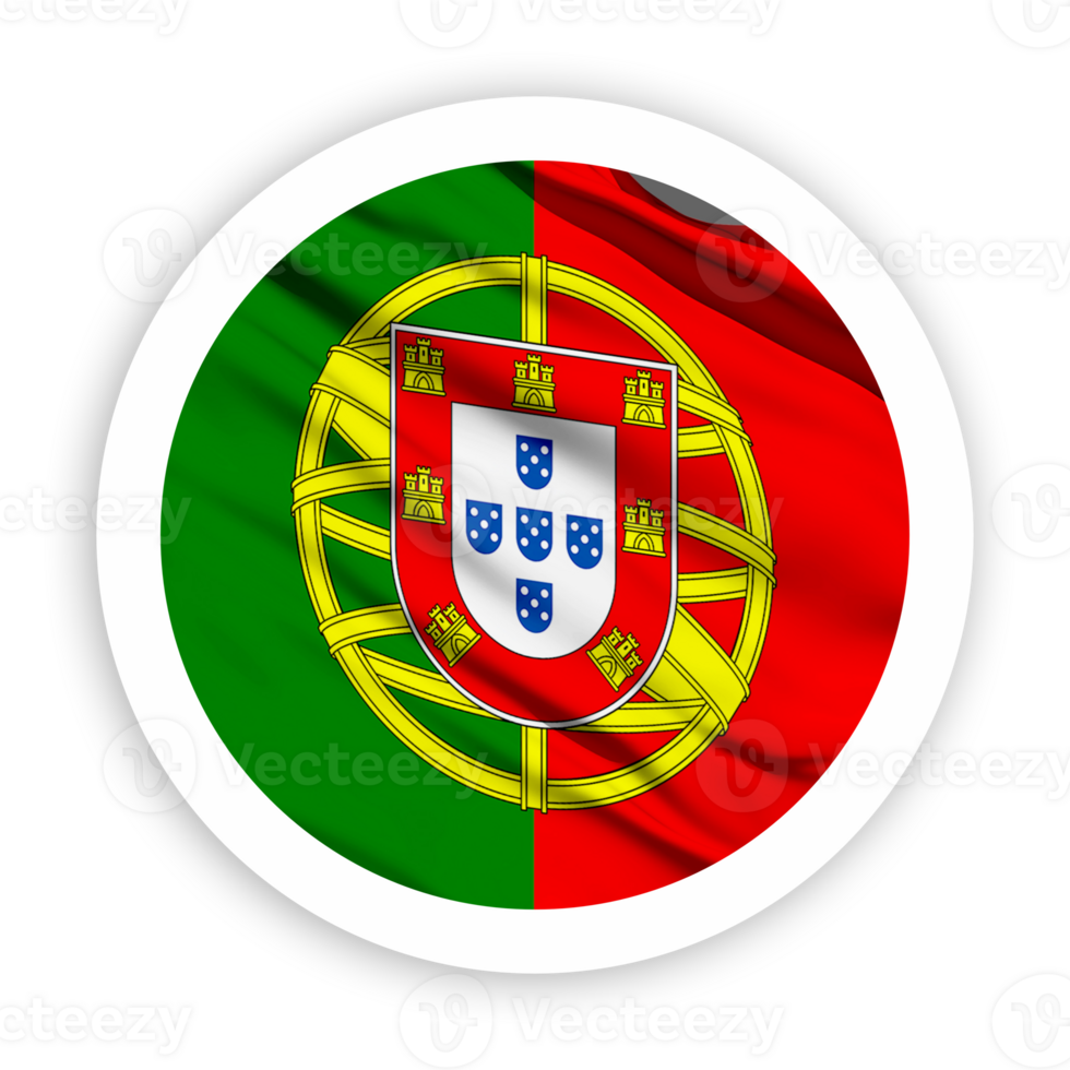 Portugal Waving Flag with White Rounded Circle Frame png