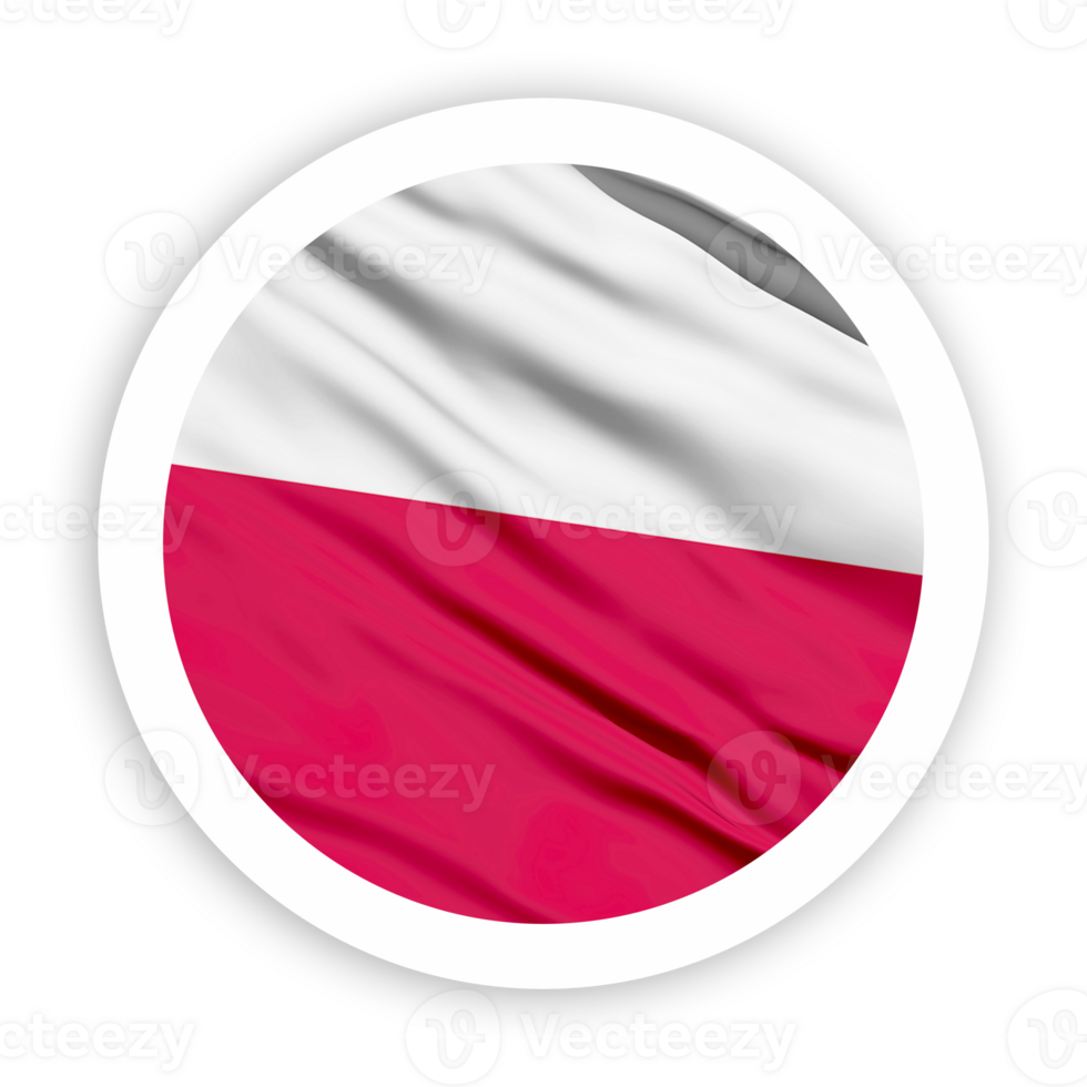 Poland Waving Flag with White Rounded Circle Frame png