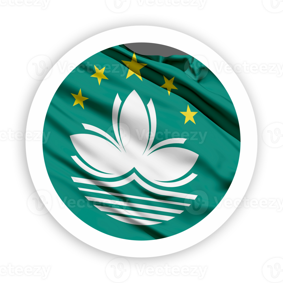Macau Waving Flag with White Rounded Circle Frame png