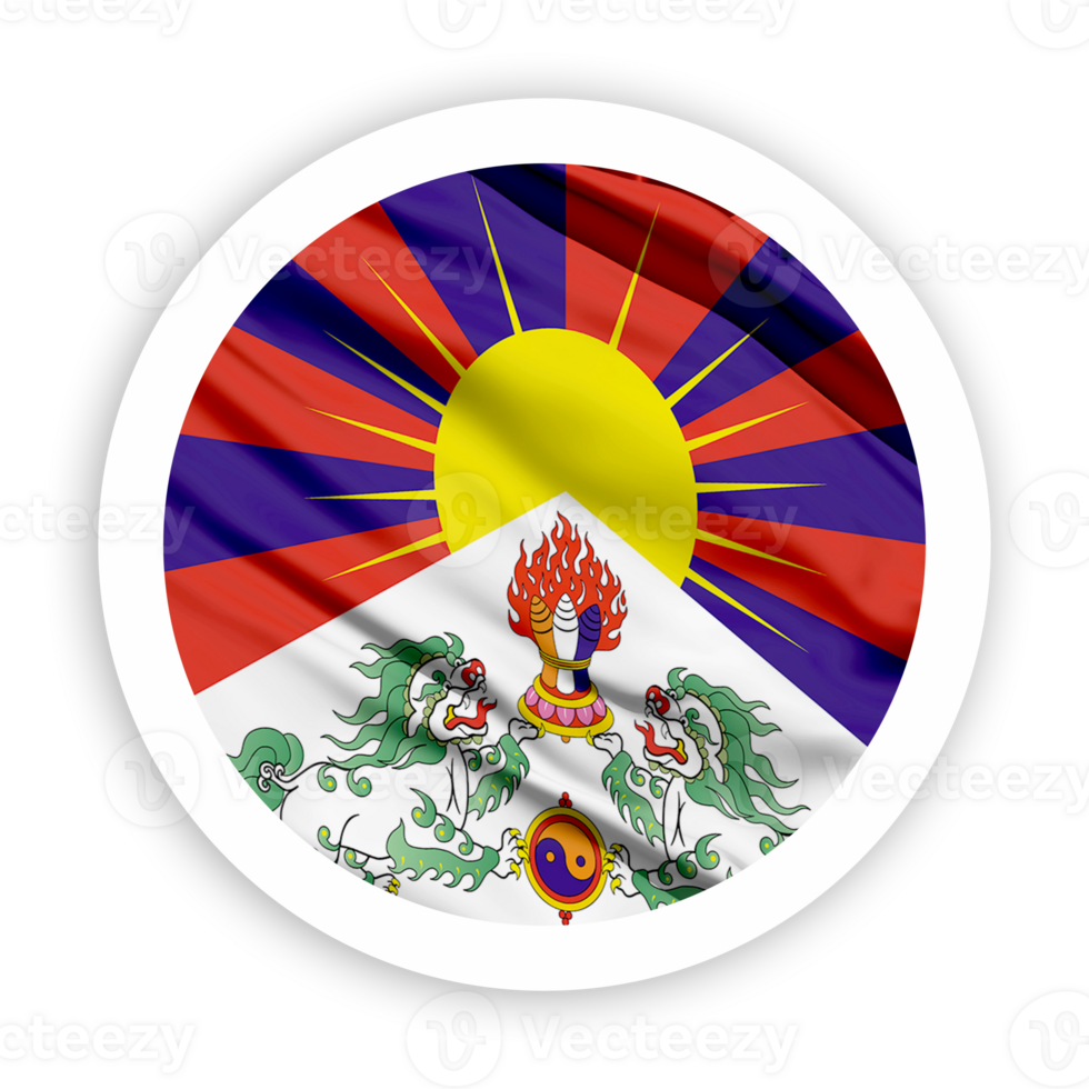 Tibet Waving Flag with White Rounded Circle Frame png