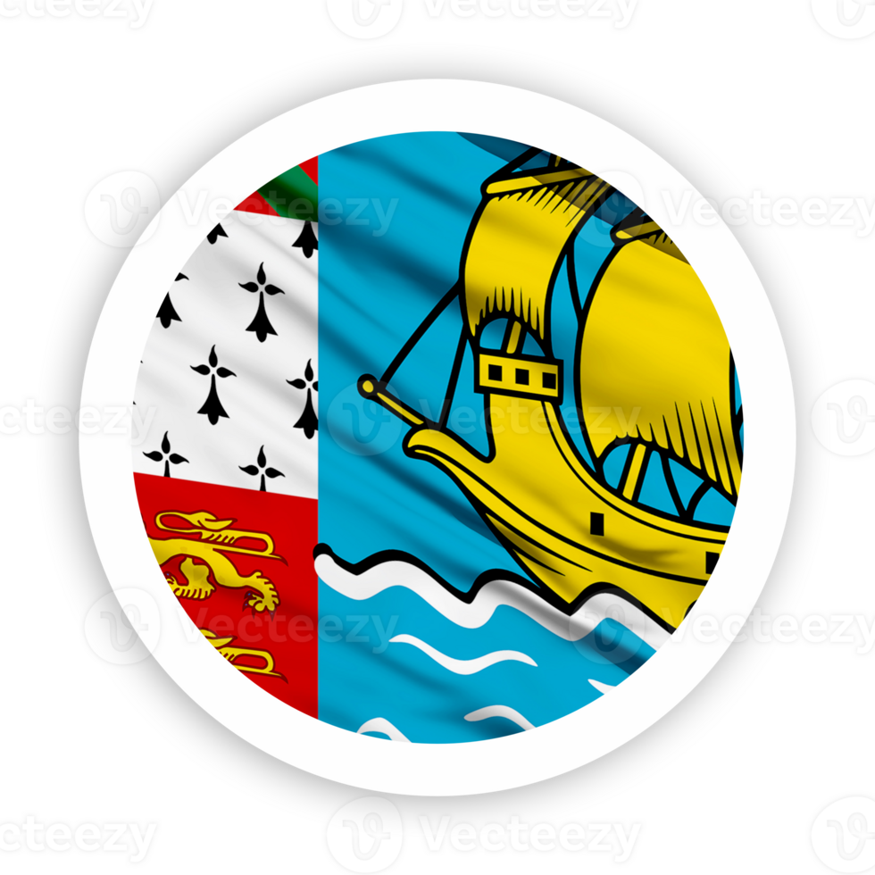 Saint-Pierre and Miquelon Waving Flag with White Rounded Circle Frame png