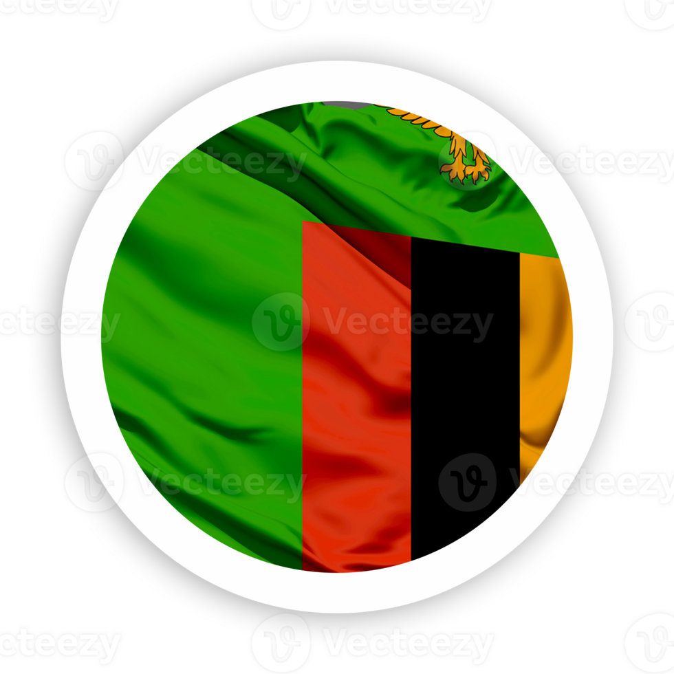 Zambia Waving Flag with White Rounded Circle Frame png