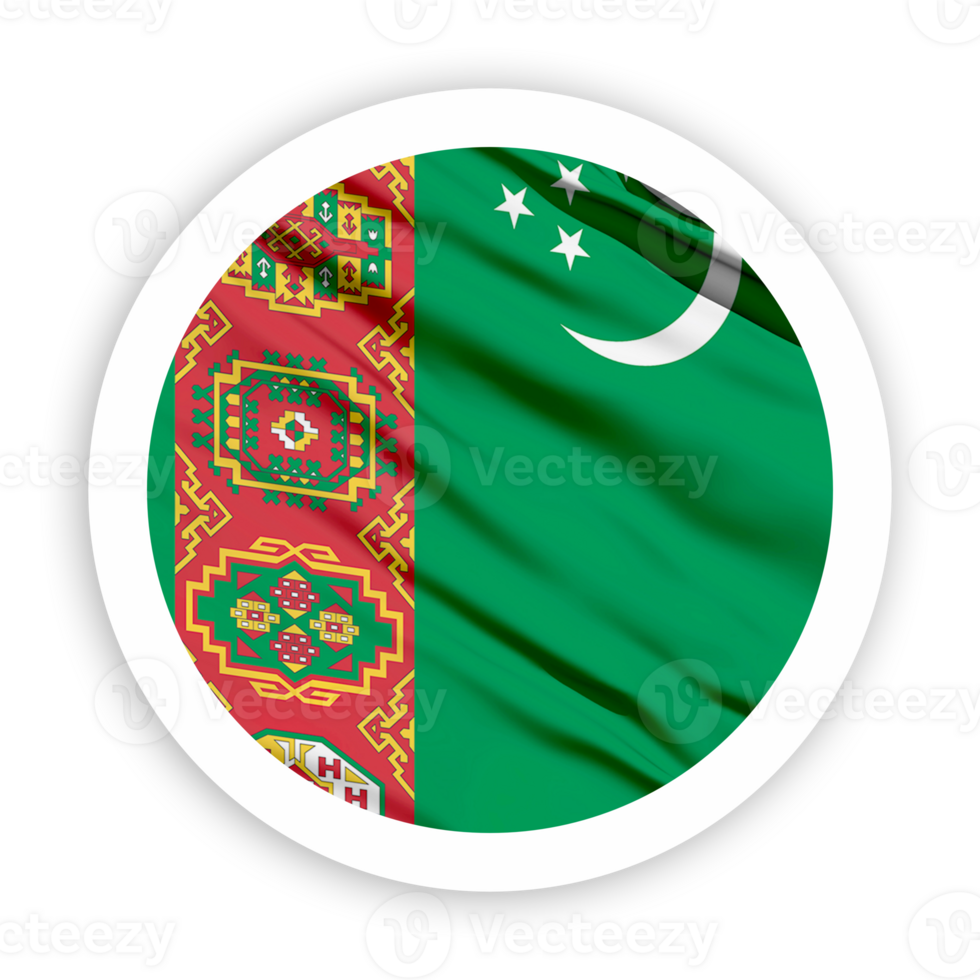 Turkmenistan Waving Flag with White Rounded Circle Frame png