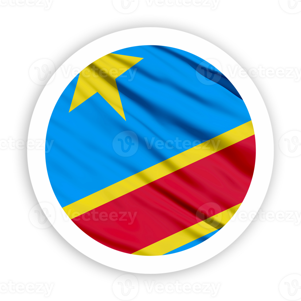 Democratic Republic of the Congo Waving Flag with White Rounded Circle Frame png