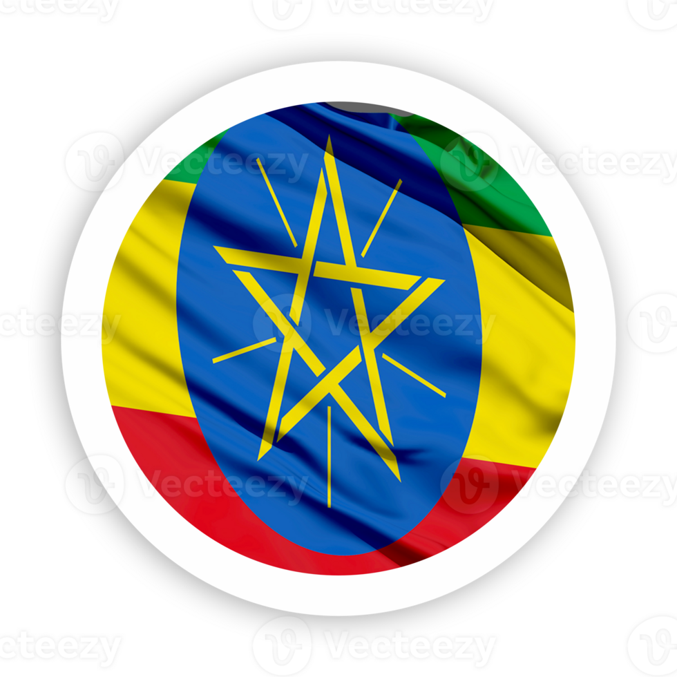 Ethiopia Waving Flag with White Rounded Circle Frame png