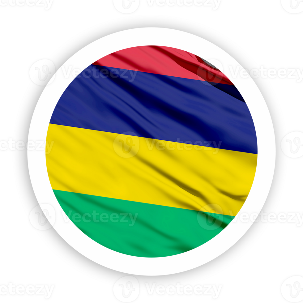 Mauritius Waving Flag with White Rounded Circle Frame png