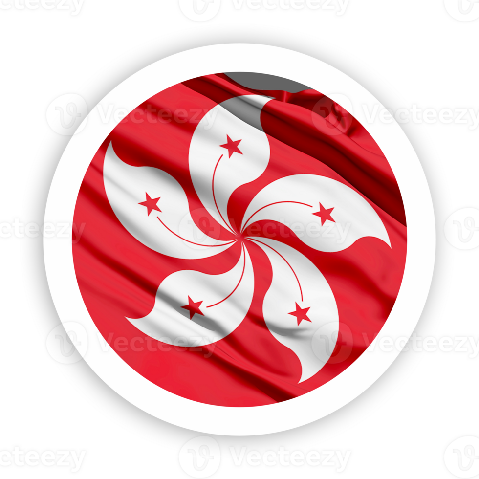 Hong Kong Waving Flag with White Rounded Circle Frame png
