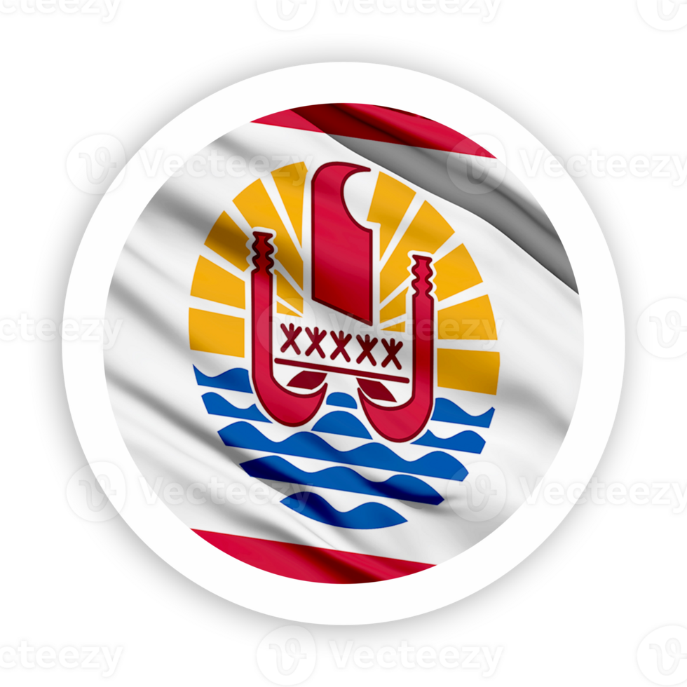 French Polynesia Waving Flag with White Rounded Circle Frame png