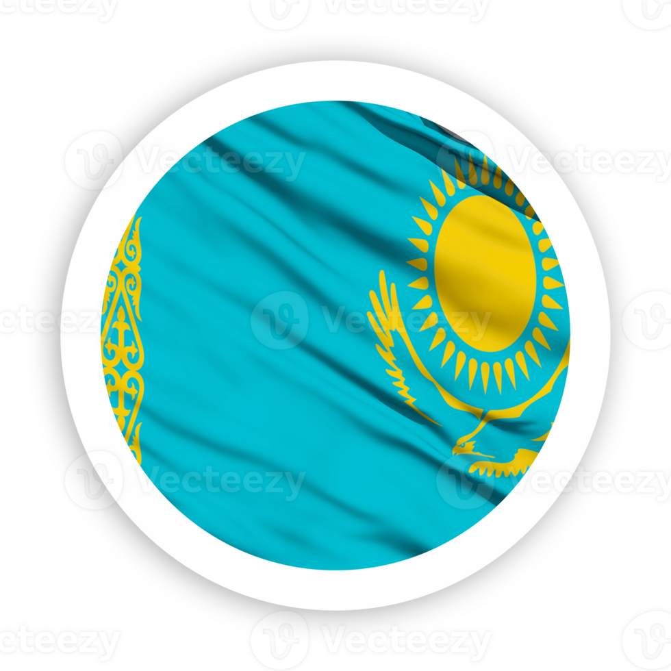 Kazakhstan Waving Flag with White Rounded Circle Frame png