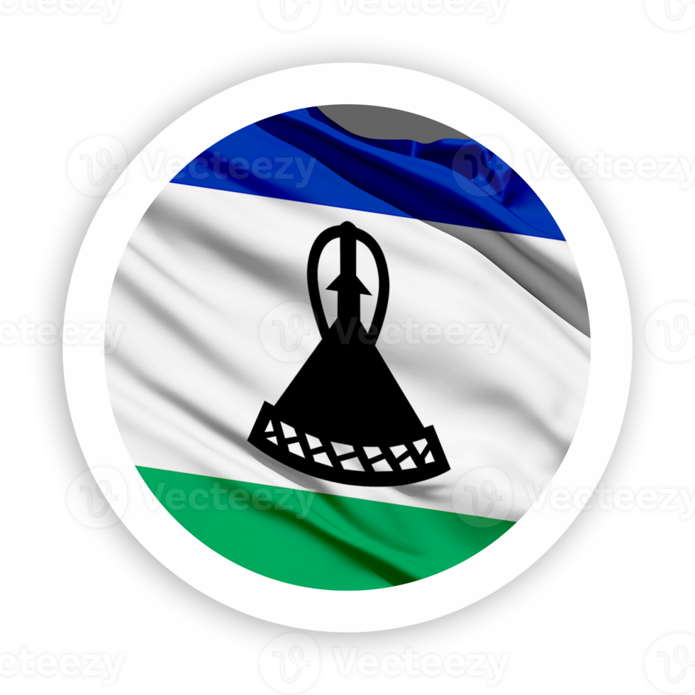 Lesotho Waving Flag with White Rounded Circle Frame png