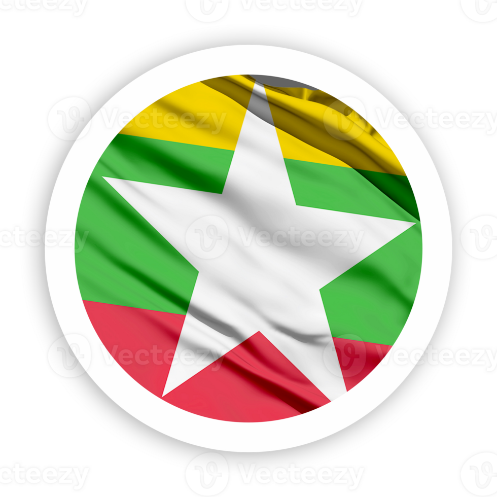 Myanmar Waving Flag with White Rounded Circle Frame png