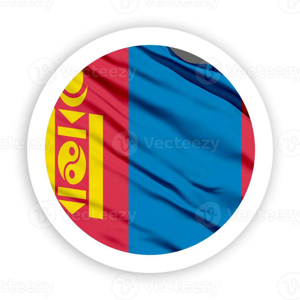 Mongolia Waving Flag with White Rounded Circle Frame png