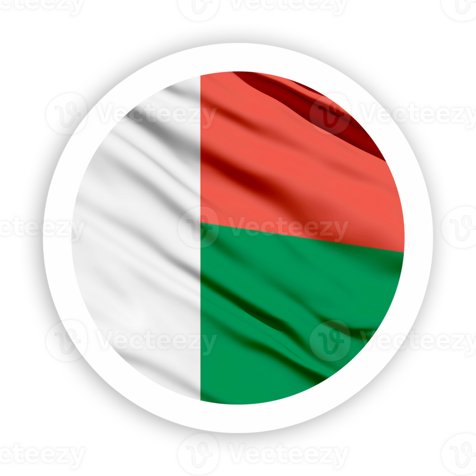 Madagascar Waving Flag with White Rounded Circle Frame png