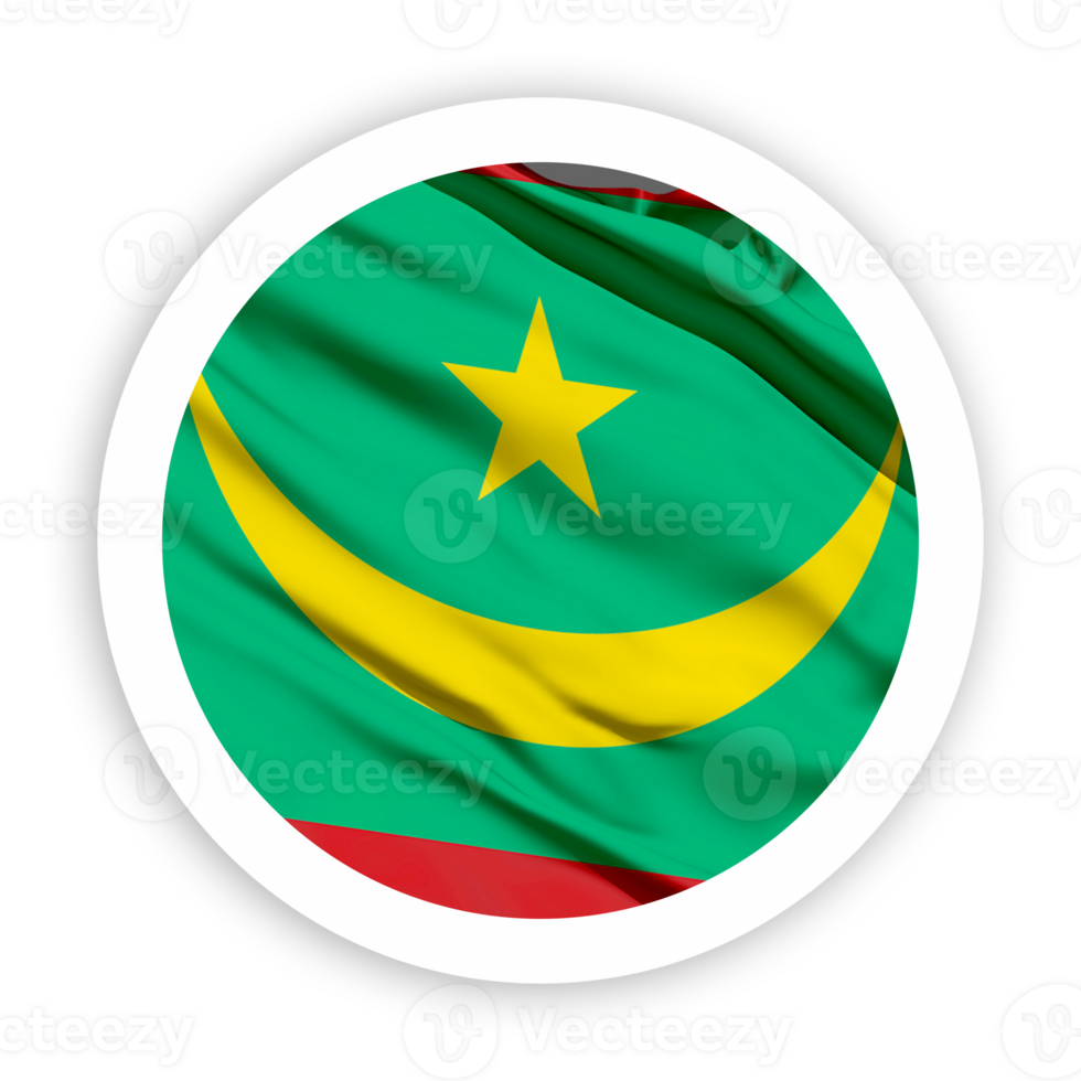 Mauritania Waving Flag with White Rounded Circle Frame png