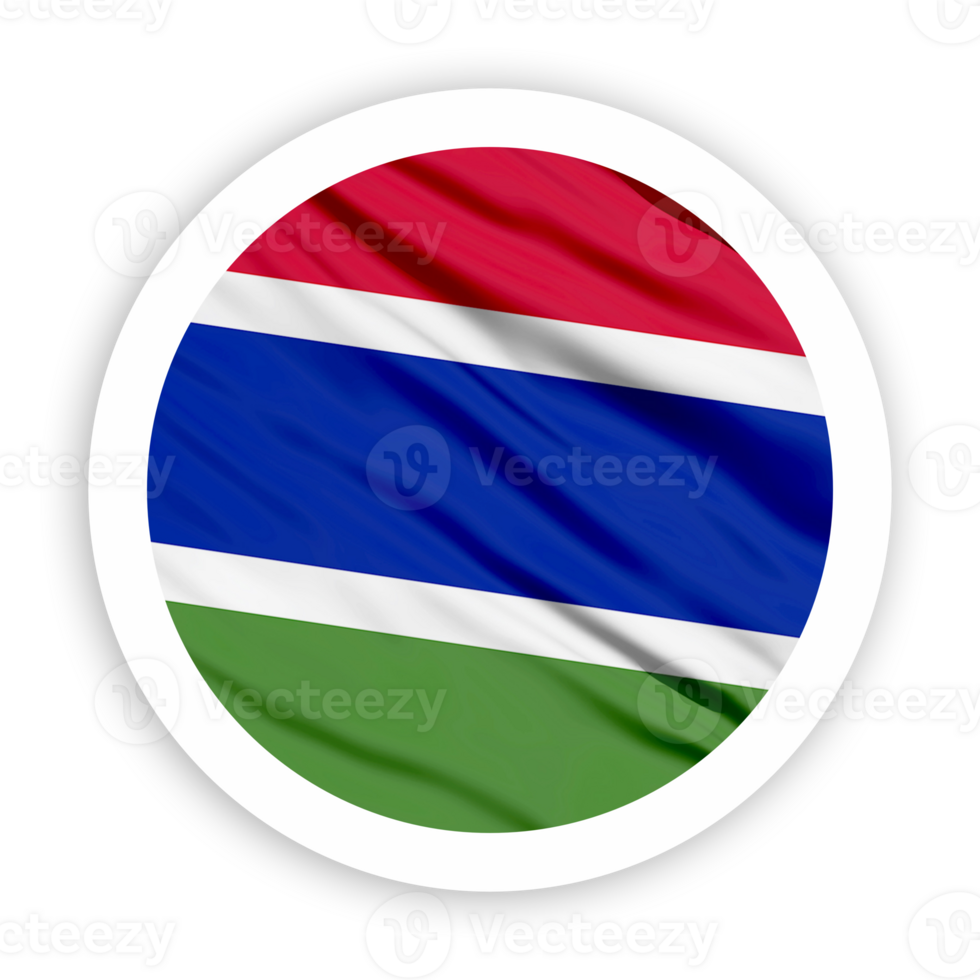 Gambia Waving Flag with White Rounded Circle Frame png