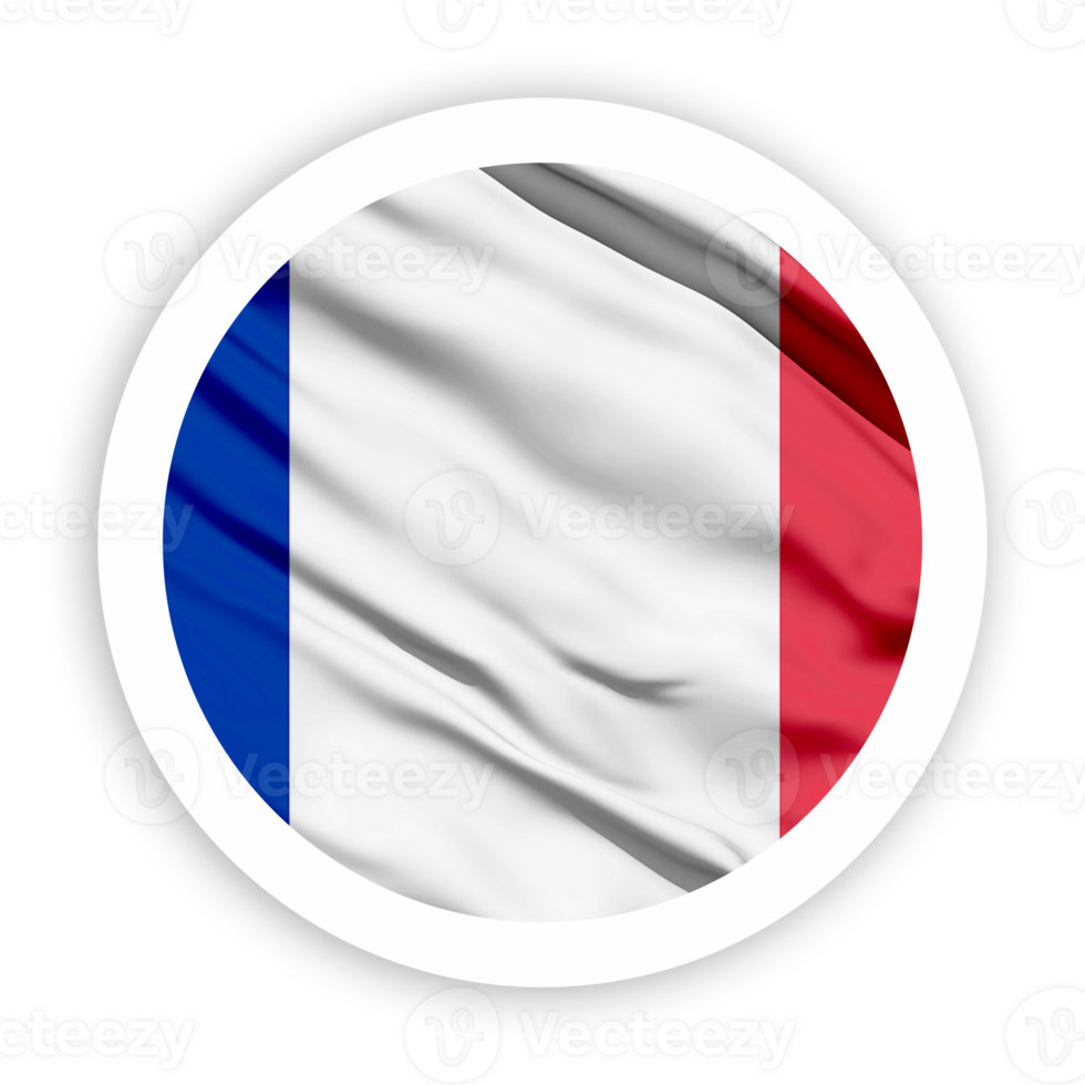 France Waving Flag with White Rounded Circle Frame png