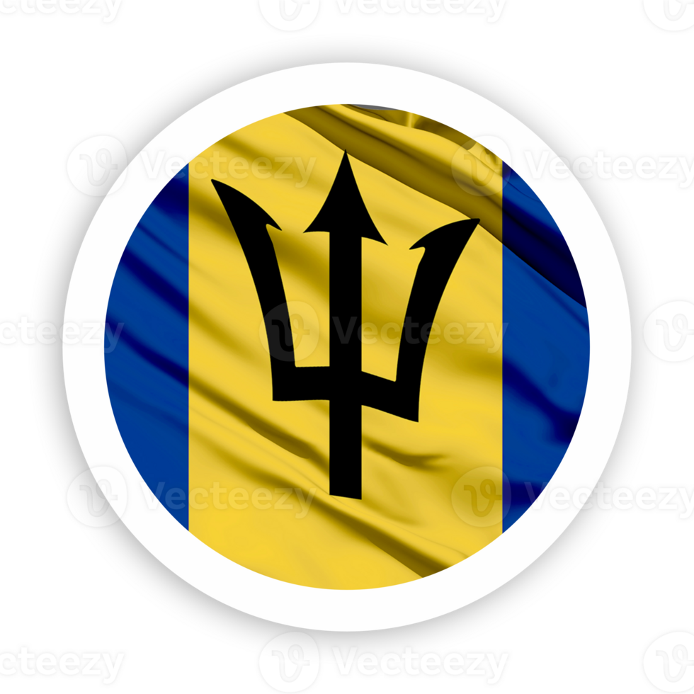 Barbados Waving Flag with White Rounded Circle Frame png