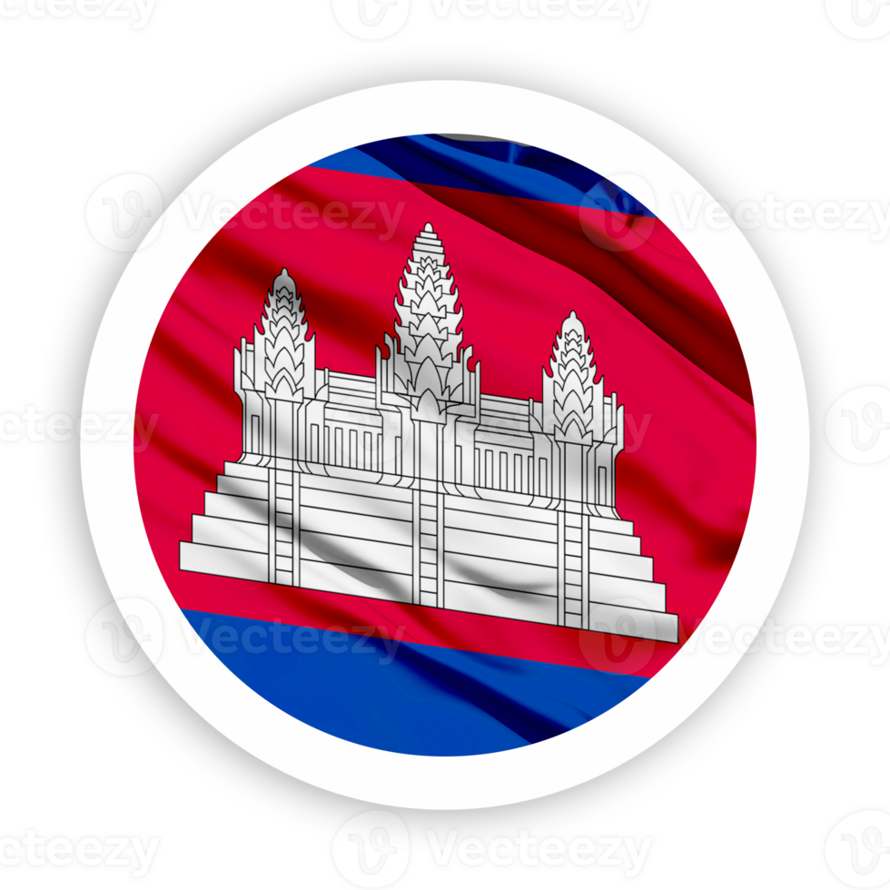 Cambodia Waving Flag with White Rounded Circle Frame png