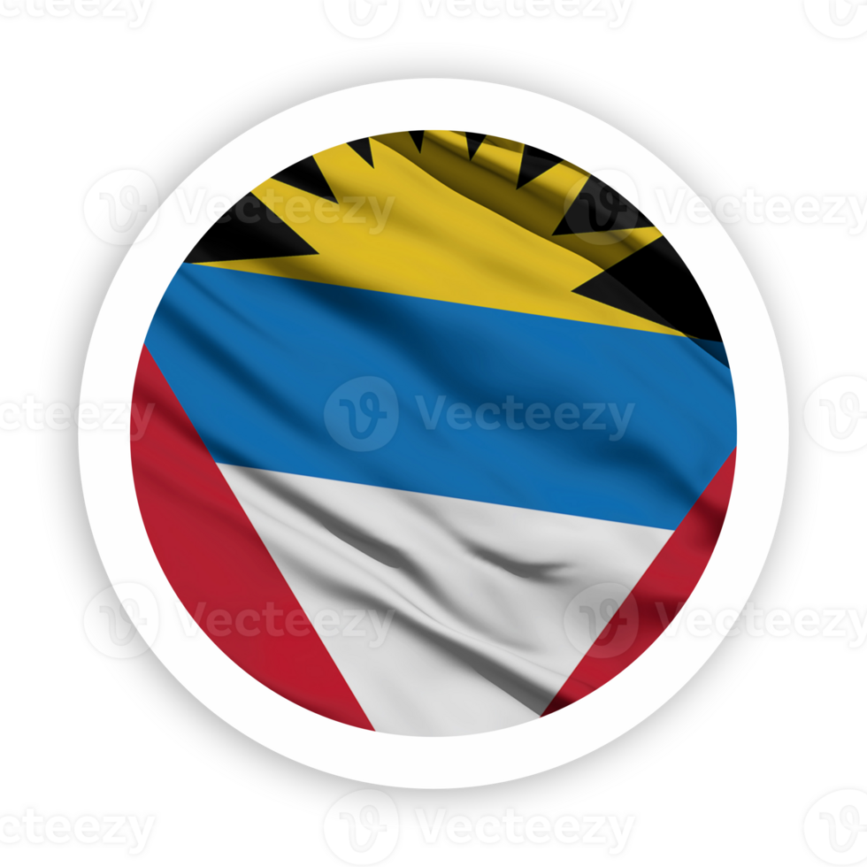 Antigua and Barbuda Waving Flag with White Rounded Circle Frame png