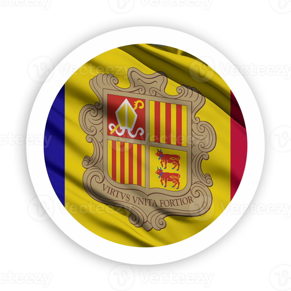 Andorra Waving Flag with White Rounded Circle Frame png